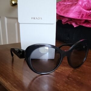 Prada Women's Black Oval Sunglasses With Black Jeweled Arms